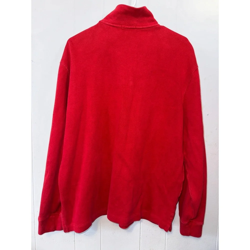 Polo Ralph Lauren Mens Red Quarter Zip Pullover‎ Cotton Sweater Large Navy Pony